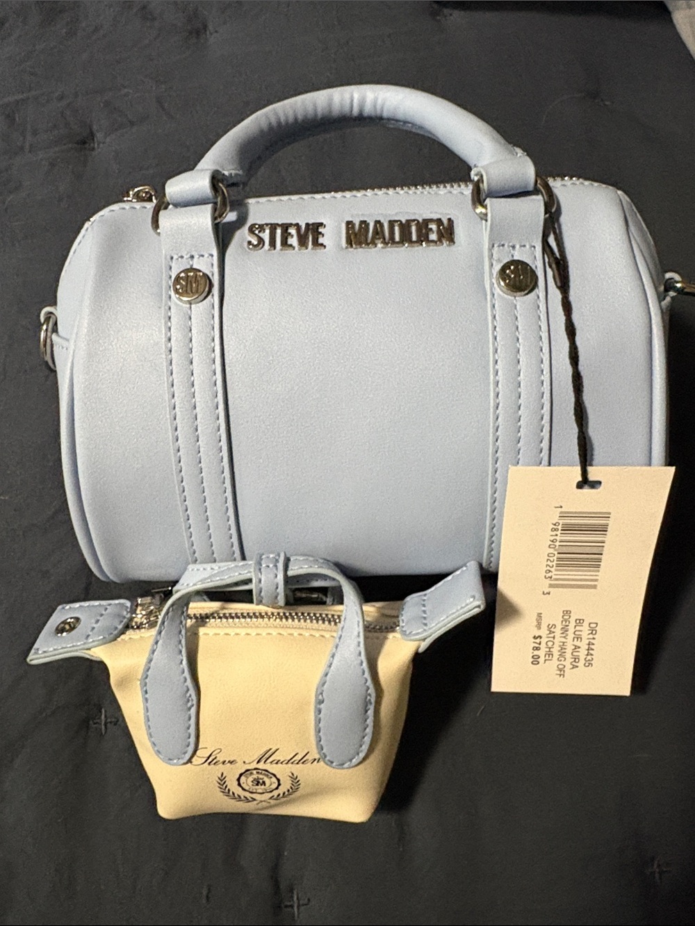 Steve Madden Pale Blue Mini Satchel with Cream Charm Pouch